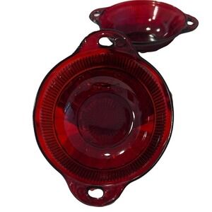 Vintage‎ Anchor Hocking Coronation Ruby Red Handled Berry Dessert Bowls set of 3
